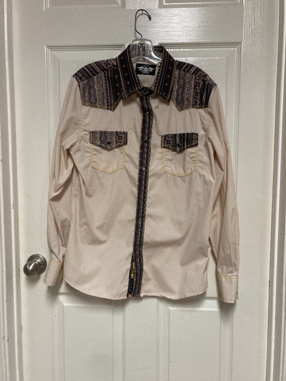 El General western dress shirt yellow w/brown pattern size Large Men's